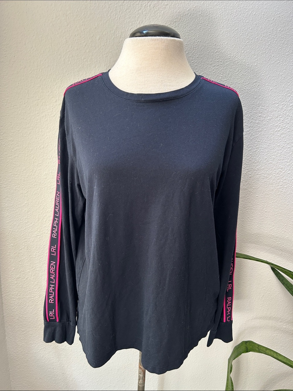 Ralph Lauren (Black Label) Navy Long-Sleeve Crewneck with Pink Logo Tape XL